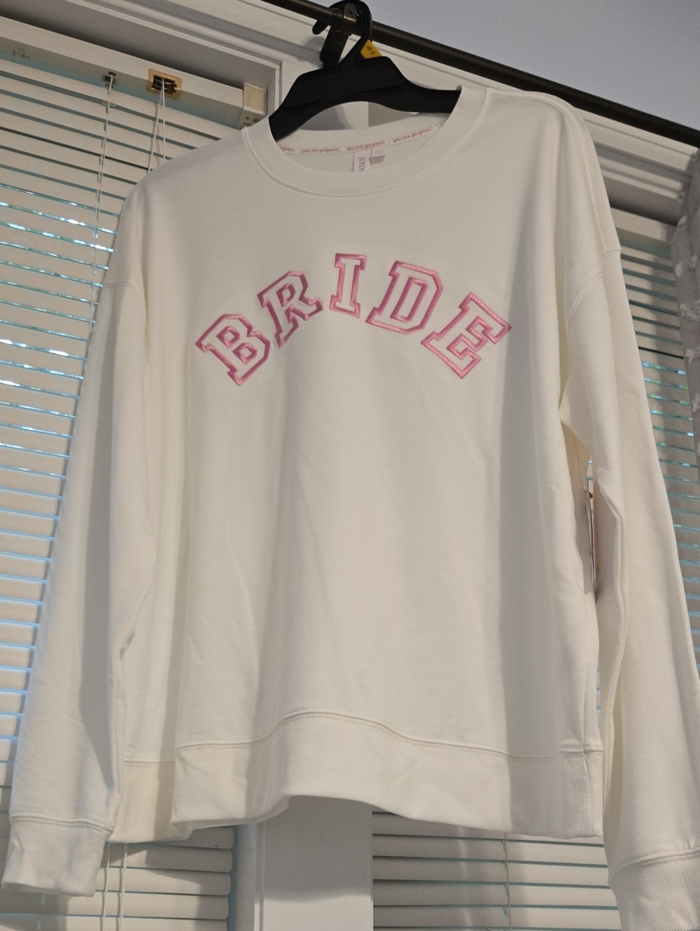 Winter White 'BRIDE' Crewneck Sweatshirt with Pink Appliqué